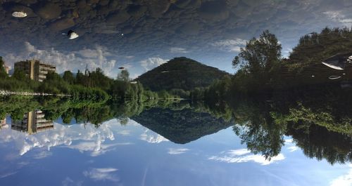 Reflection of trees in lake against sky