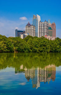 Reflection of buildings in lake