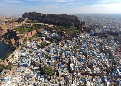 High angle view of cityscape against sky