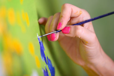 Close-up of hand holding multi colored leaf