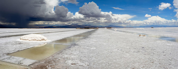 Panoramic view of lake against sky during winter