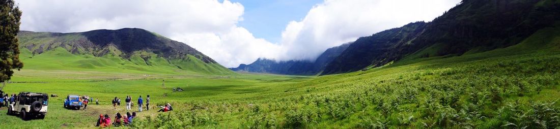 Panoramic view of landscape and mountains against sky