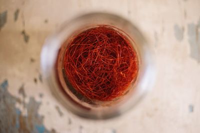 Directly above shot of food in jar on table