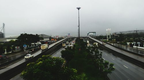 High angle view of road passing through city