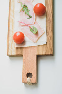 High angle view of vegetables on cutting board