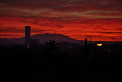 Silhouette buildings against sky during sunset