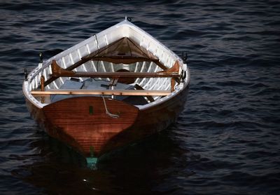 High angle view of boat moored in sea
