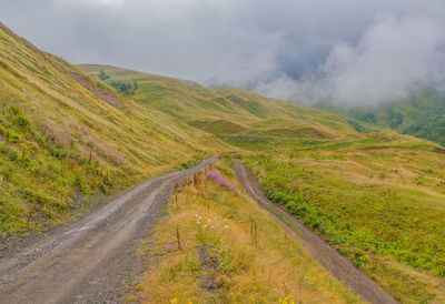 Road amidst green landscape against sky