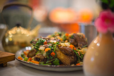 Close-up of food served in plate