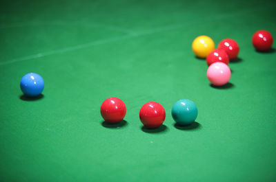 Close-up of balls on pool table