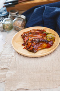 High angle view of food on table