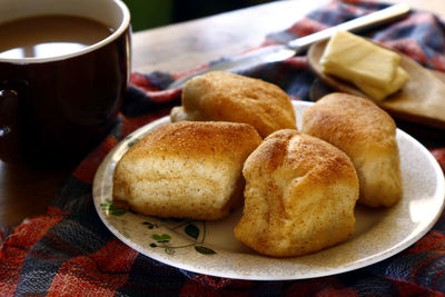 High angle view of breakfast on table