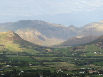 Scenic view of landscape and mountains against sky