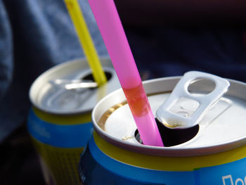 Close-up of soda cans