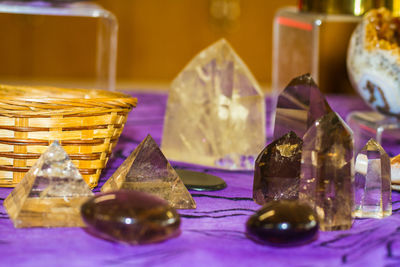 Close-up of glasses on table