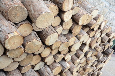 Full frame shot of logs in forest