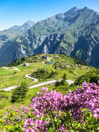 Scenic view of purple mountains against sky