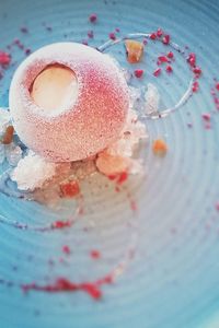 High angle view of dessert in plate on table