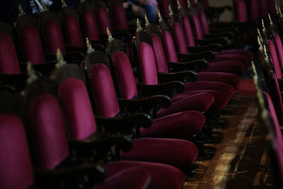 Close-up of empty seats in row