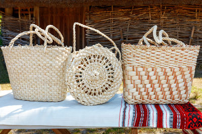 Original woven handbags from natural dried corn leaves.