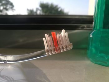 Close-up of toothbrush on table