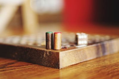 Close-up of rusty metal on table