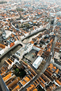 High angle view of buildings in city