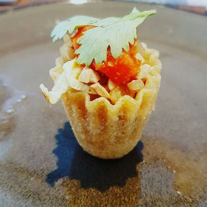 High angle view of dessert on table