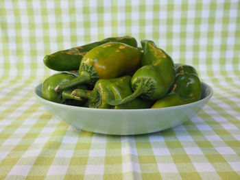 Close-up of bell peppers in bowl on table