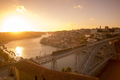 High angle view of dom luis i bridge over douro river in city