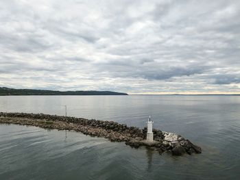 Scenic view of sea against cloudy sky