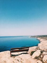 Scenic view of sea against clear blue sky