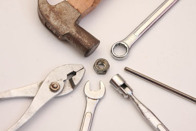 High angle view of tools on table