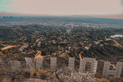 High angle view of townscape against sky