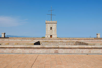 Montjuic castle inner courtyard and bastion in barcelona, spain.