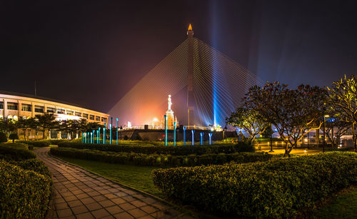 Illuminated building at night