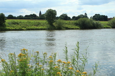 Scenic view of lake against sky