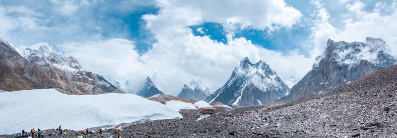 Panoramic view of snowcapped mountains against sky