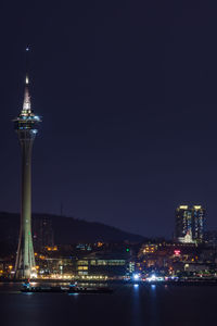 Illuminated buildings in city at night