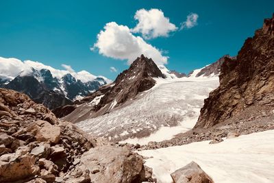 Panoramic view of snowcapped mountains against sky