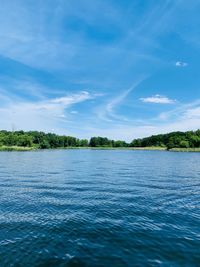 Scenic view of lake against blue sky
