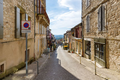 Monflanquin, france - october 17, 2021 architectural detail of typical houses in the city center