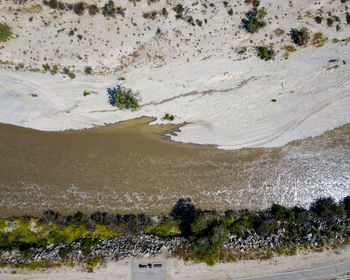 High angle view of desert road