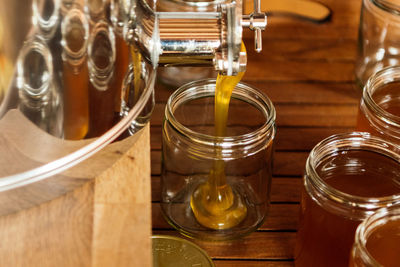 High angle view of glasses on table