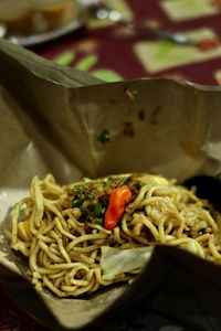 High angle view of pasta in plate