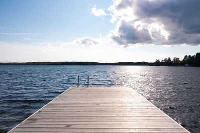 Pier over lake against sky