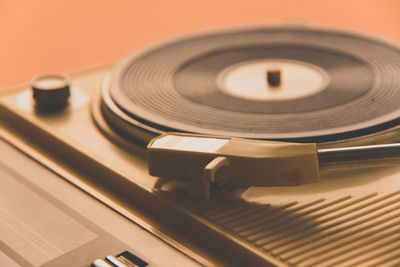 Close-up of record on turntable