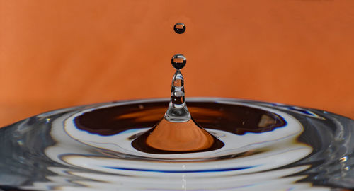 Close-up of drop falling in water