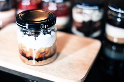 Glass jar on wooden table