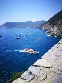 High angle view of sailboat on sea against sky